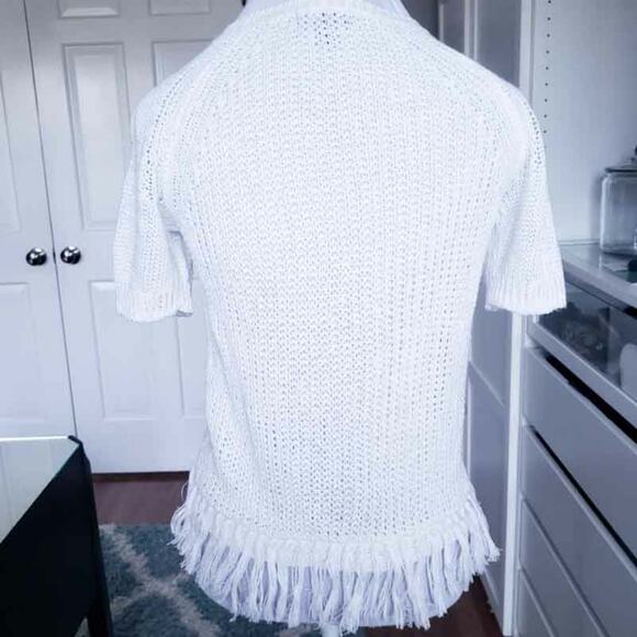 J. Crew 100% Linen Open Knit Sweater, Fringe Bottom, White XXS, Short Sleeve - Picture 3 of 10